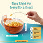Basketball-shaped mug with snack illustration and measurements on a light blue background