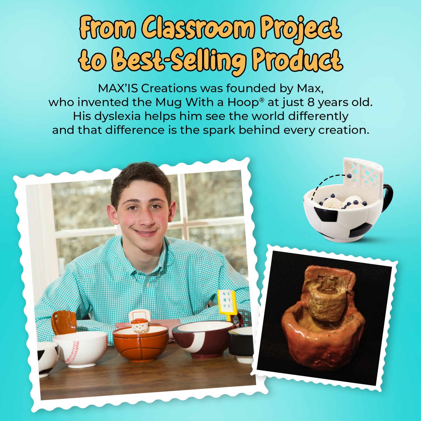 Kid inventor story behind interactive sports mugs designed to make snack time fun
