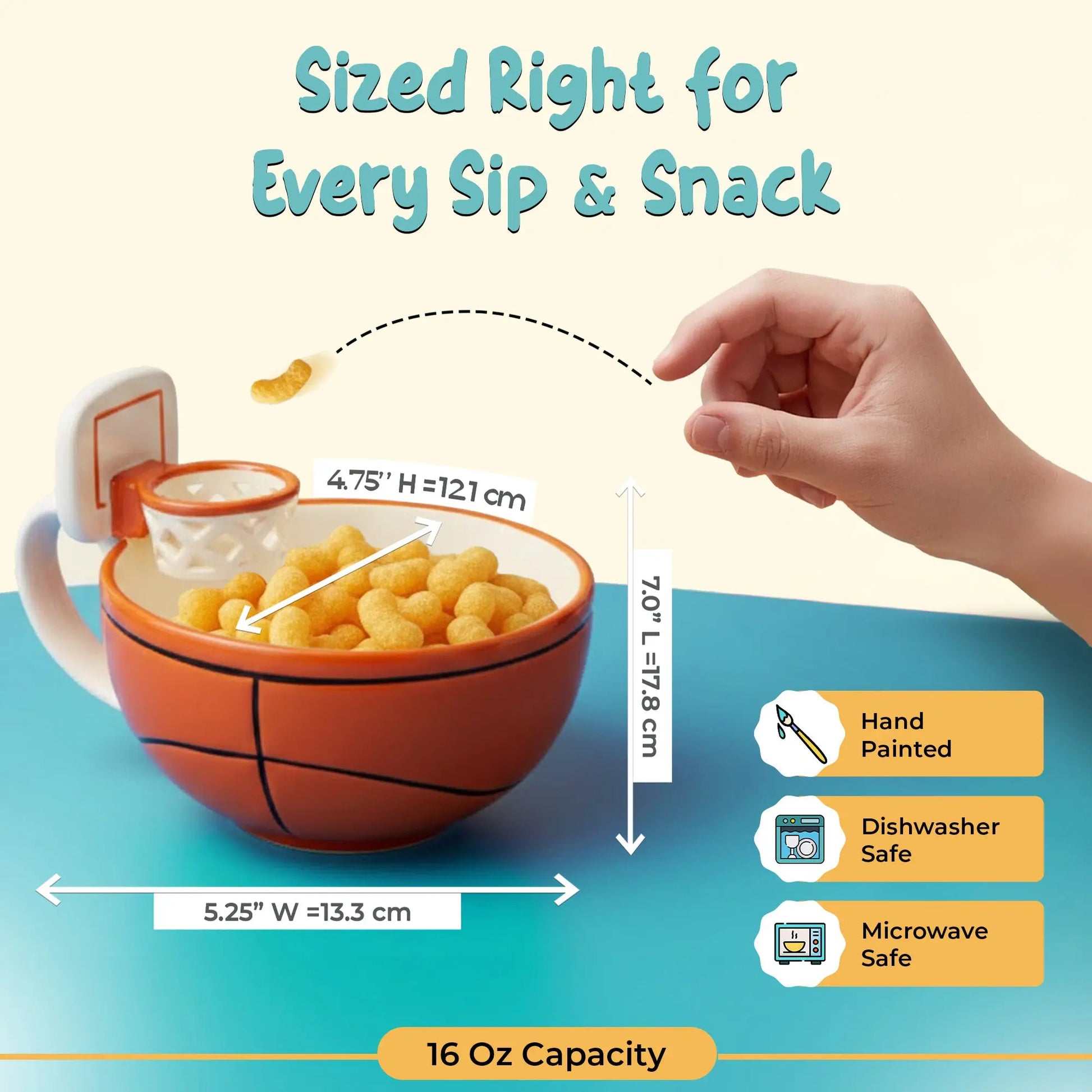 MAX’IS Creations' Basketball Mug isn’t just a mug — it’s an experience! Toss snacks into the hoop: Mini-marshmallows, cereal, crackers, veggies, or other fun snacks
Makes mealtimes fun: Kids are excited to eat breakfast before school or enjoy snacks 
Brings unexpected joy to everyday moments: Turns snacks into playful, memorable experiences 
Bonding time: Encourage family interaction with playful mini trick shots 
Gift-ready packaging: Comes in a colorful, story-telling box perfect gift for sports fans.