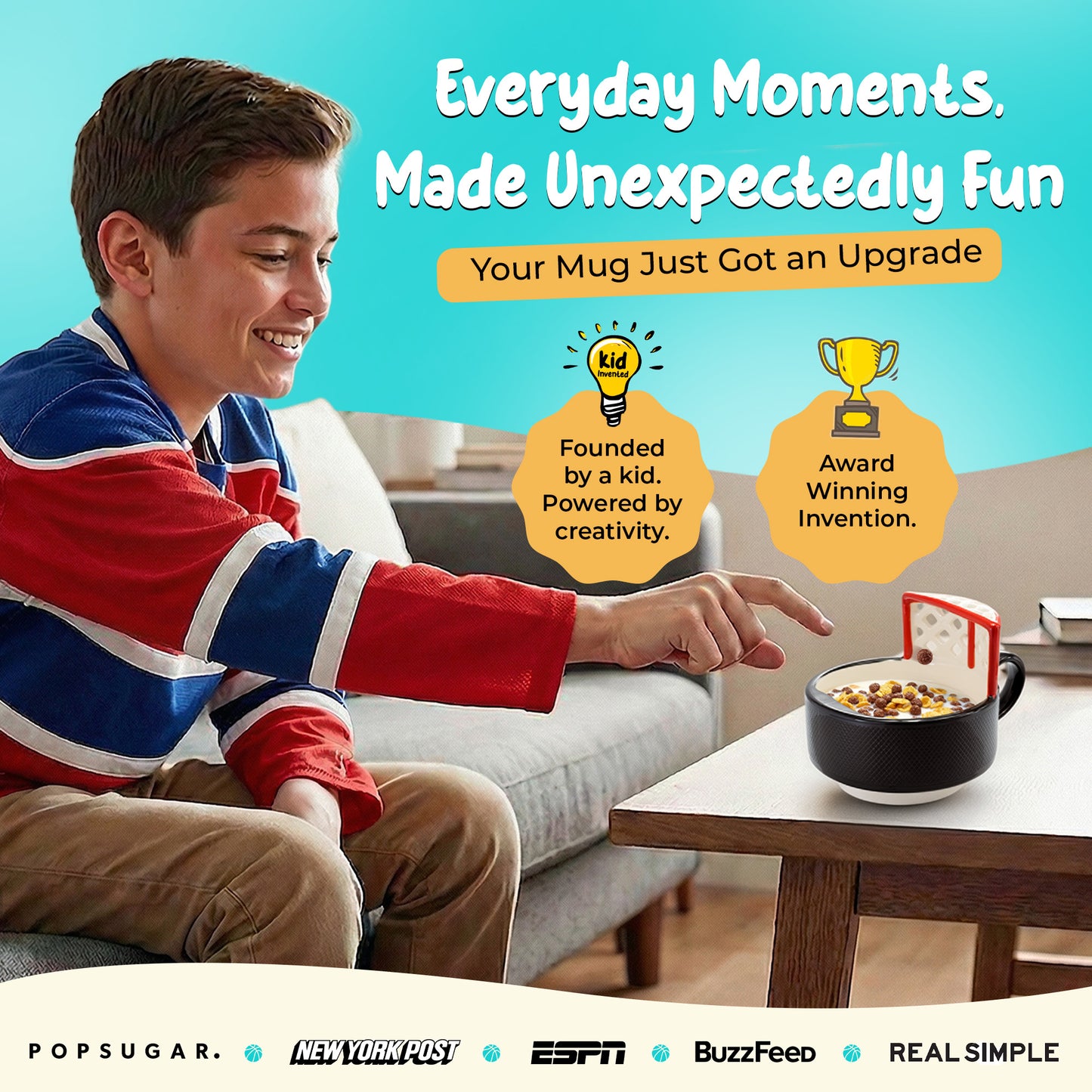 Funny hockey mug with interactive mini net designed for kids, teens, and hockey enthusiasts
